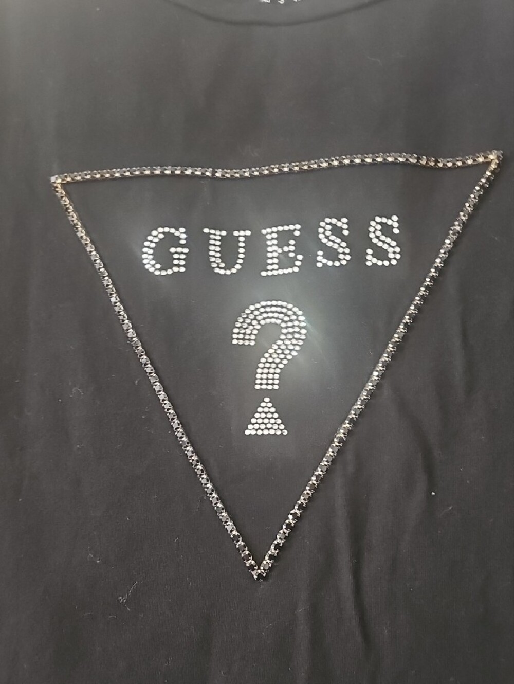 GUESS Black Rhinestone Triangle Logo Tee - Picture 3 of 4